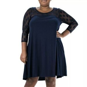 NWT Nina Leonard Dot-Mesh Yoke Swing Dress